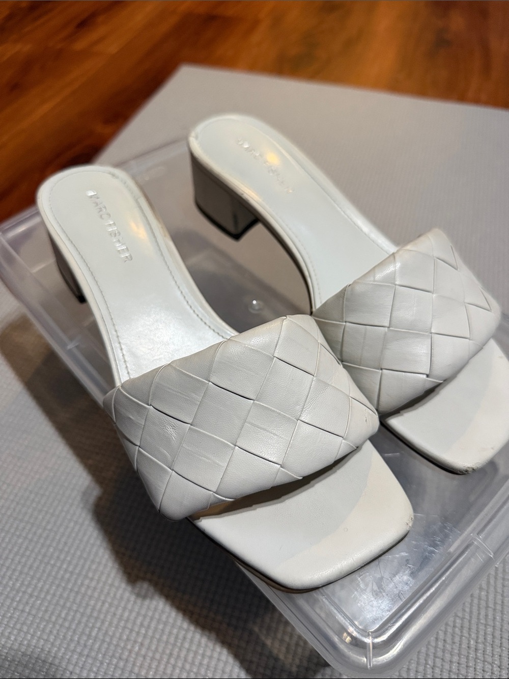 Marc Fisher White Woven Slide Heel Sandals -